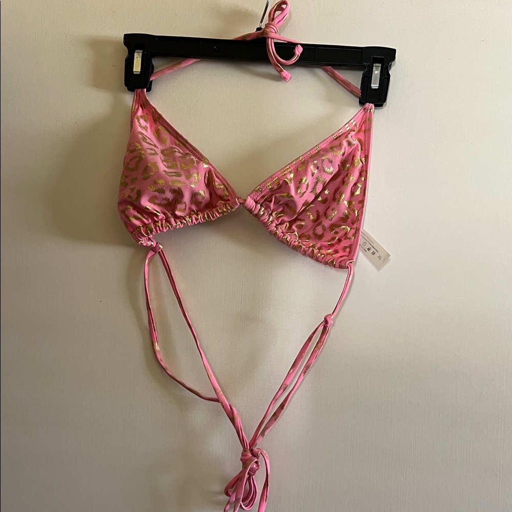Xhilaration Pink Metallic Gold Leopard Triangle Bikini Top